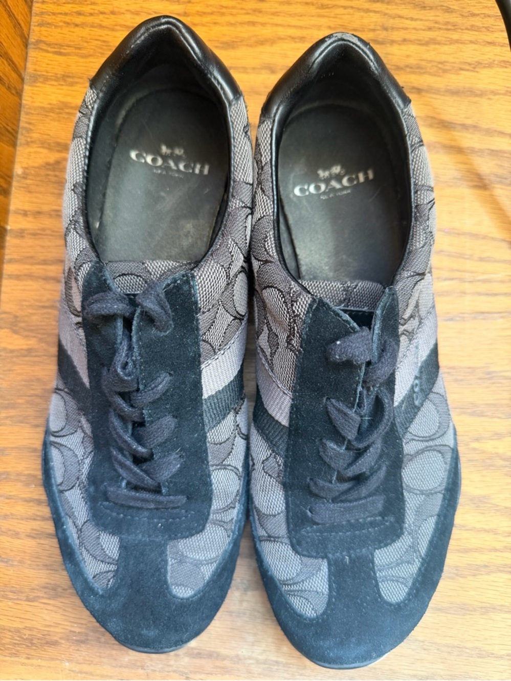 Coach Black and Charcoal Monogram Signature Logo Sneakers